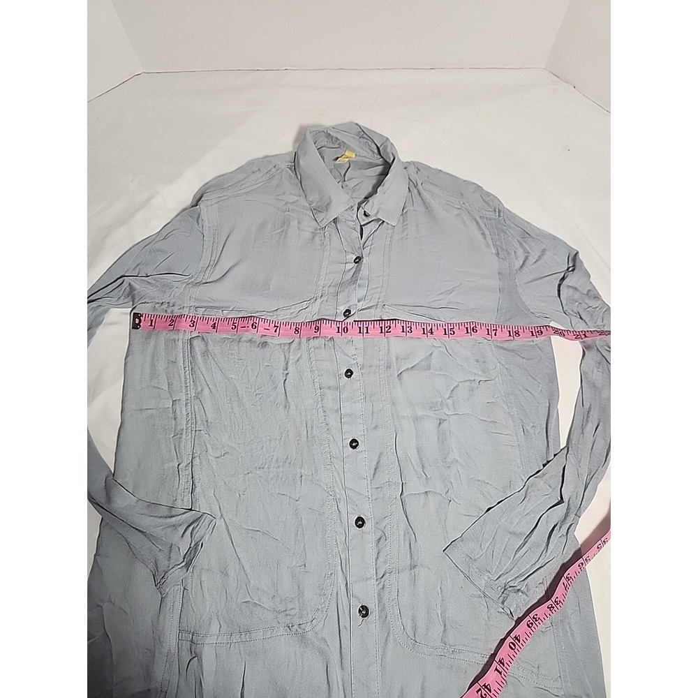 Free People Collared Button Down Blouse Oversized Pockets Size XS Blue‎ - Picture 5 of 8